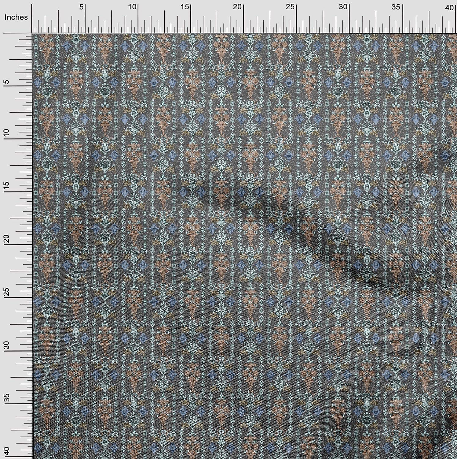 oneOone Cotton Flex Gray Fabric Damask Craft Projects Decor Fabric Printed By The Yard 40 Inch Wide-536
