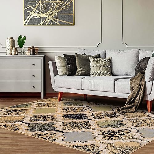 Superior Indoor Large Area Rug, Jute Backed, Perfect for Living/ Dining Room, Bedroom, Office, Kitchen, Entryway, Modern Geometric Trellis Floor Decor, Viking Collection, 8' x 10', Multi-Colored