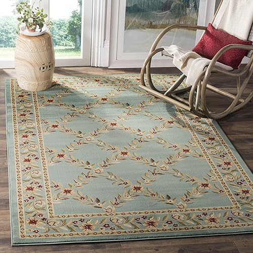 Miniatura 1 de SAFAVIEH Lyndhurst Collection - Alfombra de área de 8 x 11 pies, azul y azul, diseño tradicional de enrejado floral, no desprende pelusa y de fácil