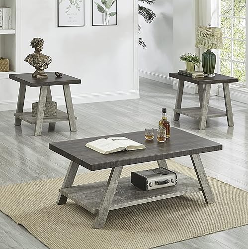 Miniatura 7 de Roundhill Furniture Athens - Juego de mesa auxiliar contemporánea de madera de 3 piezas, 24 pulgadas de profundidad x 48 pulgadas de ancho x 19