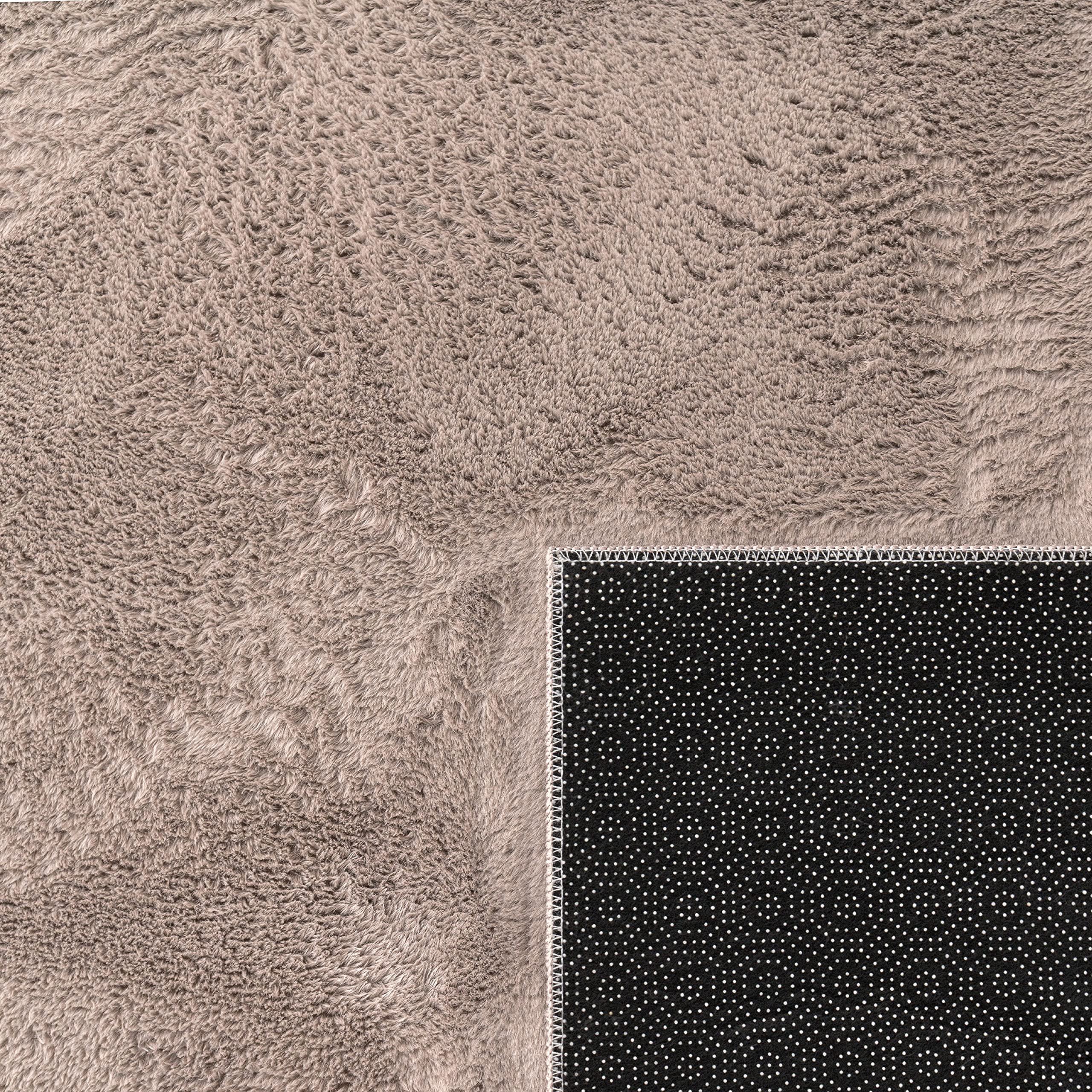 Paco Home Teppich Wohnzimmer Schlafzimmer Kunstfell Shaggy Hochflor Flauschig Soft Einfarbig Beige Taupe, Grösse:200x280 cm