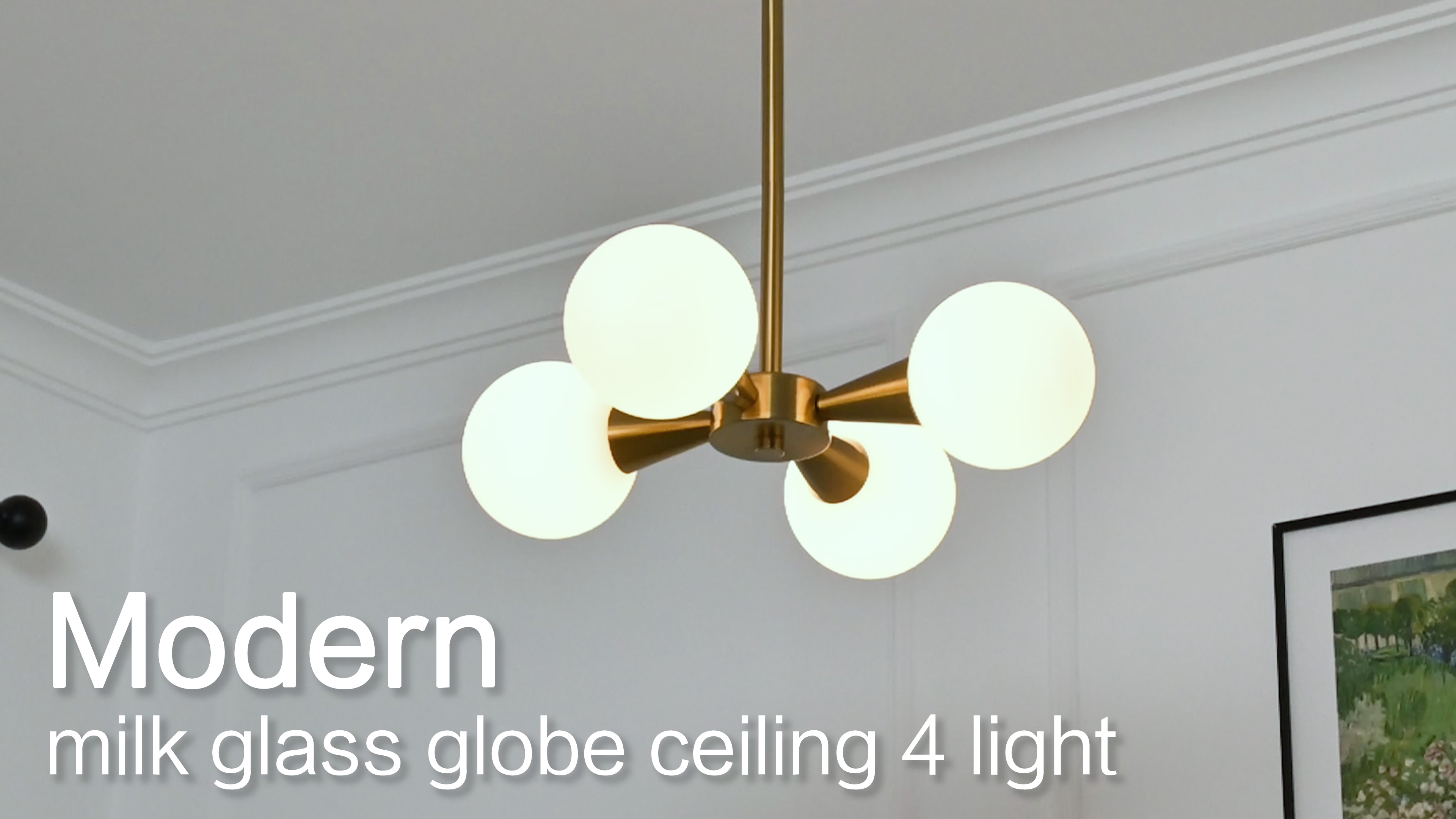 Image of Mid Century Modern Ceiling Light with Milk White Glass lampshade Gold Semi Flush Mount Ceiling Light Fixture Sputnik Chandelier for Bedroom Living Room Dining Room Foyer Hallway(4-Lights)