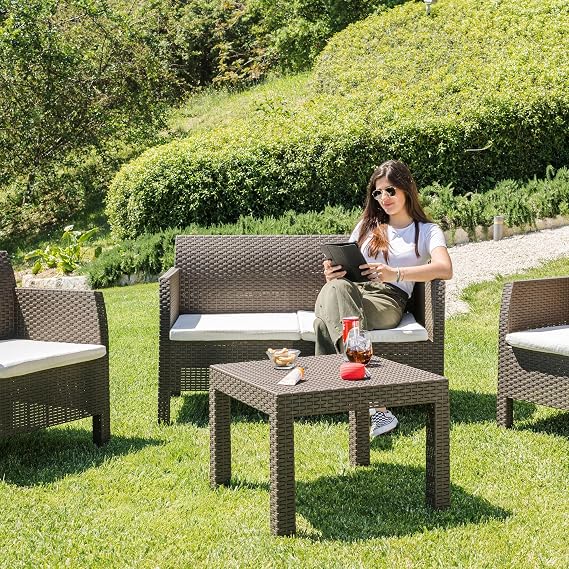 Matilde 4 Kişilik Rattan Oturma Grubu Kahverengi