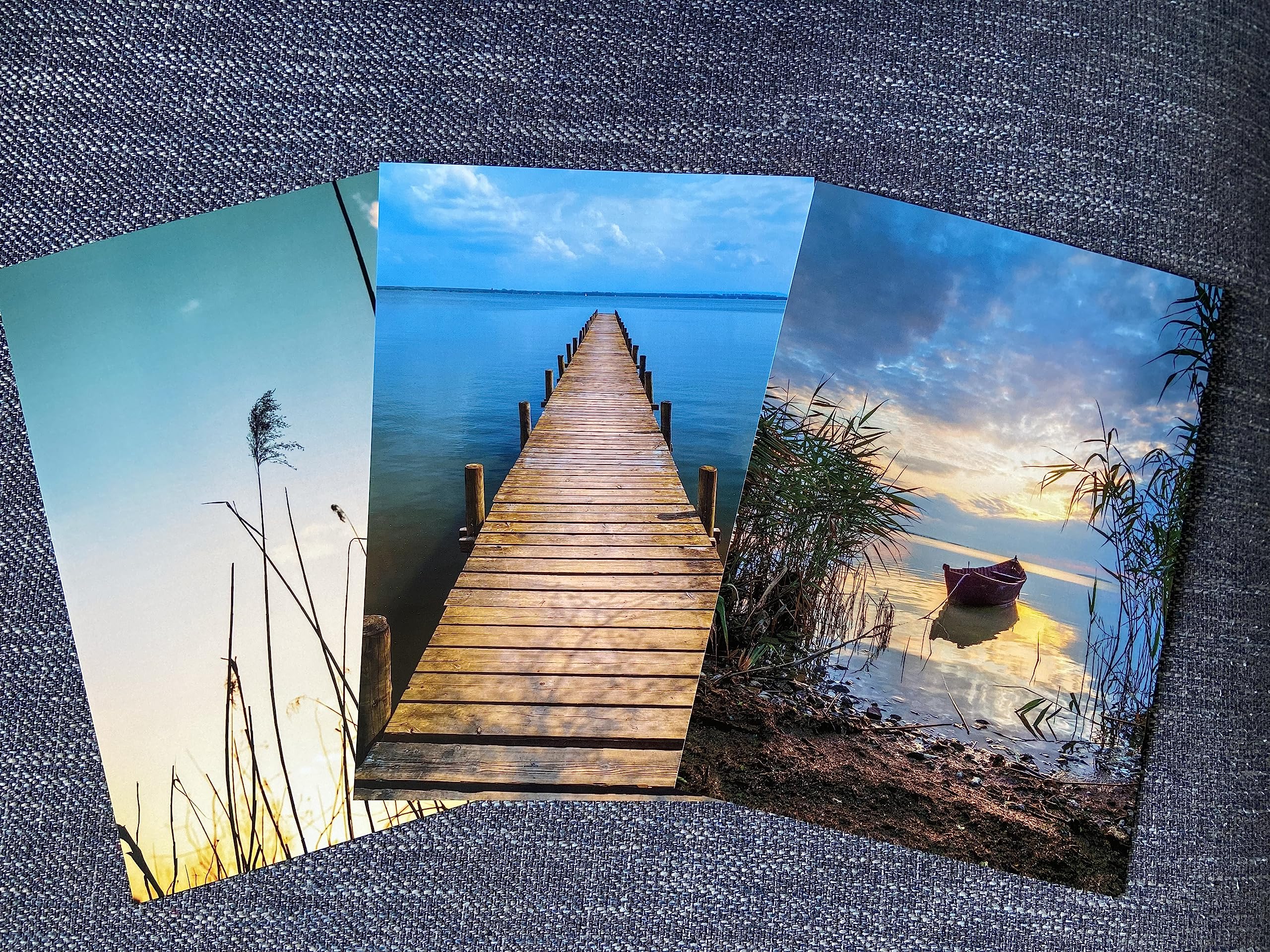 Eviepops Prints Boat On The Lake Relaxing Landscape Set of 3 Unframed Wall Prints, Natural Photo Art, Home Décor, Boat - Image 2