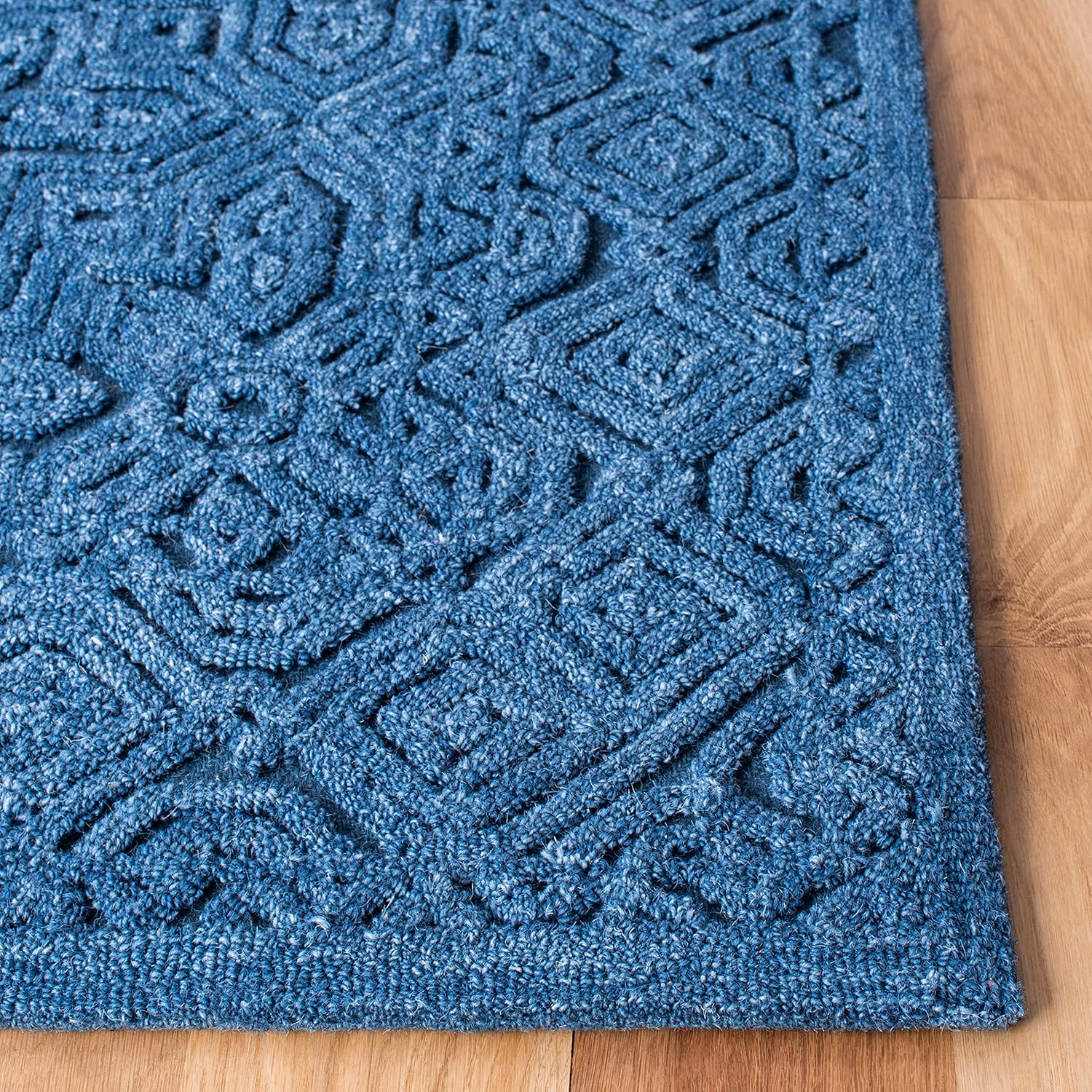 Handmade Blue Geometric Wool Area Rug