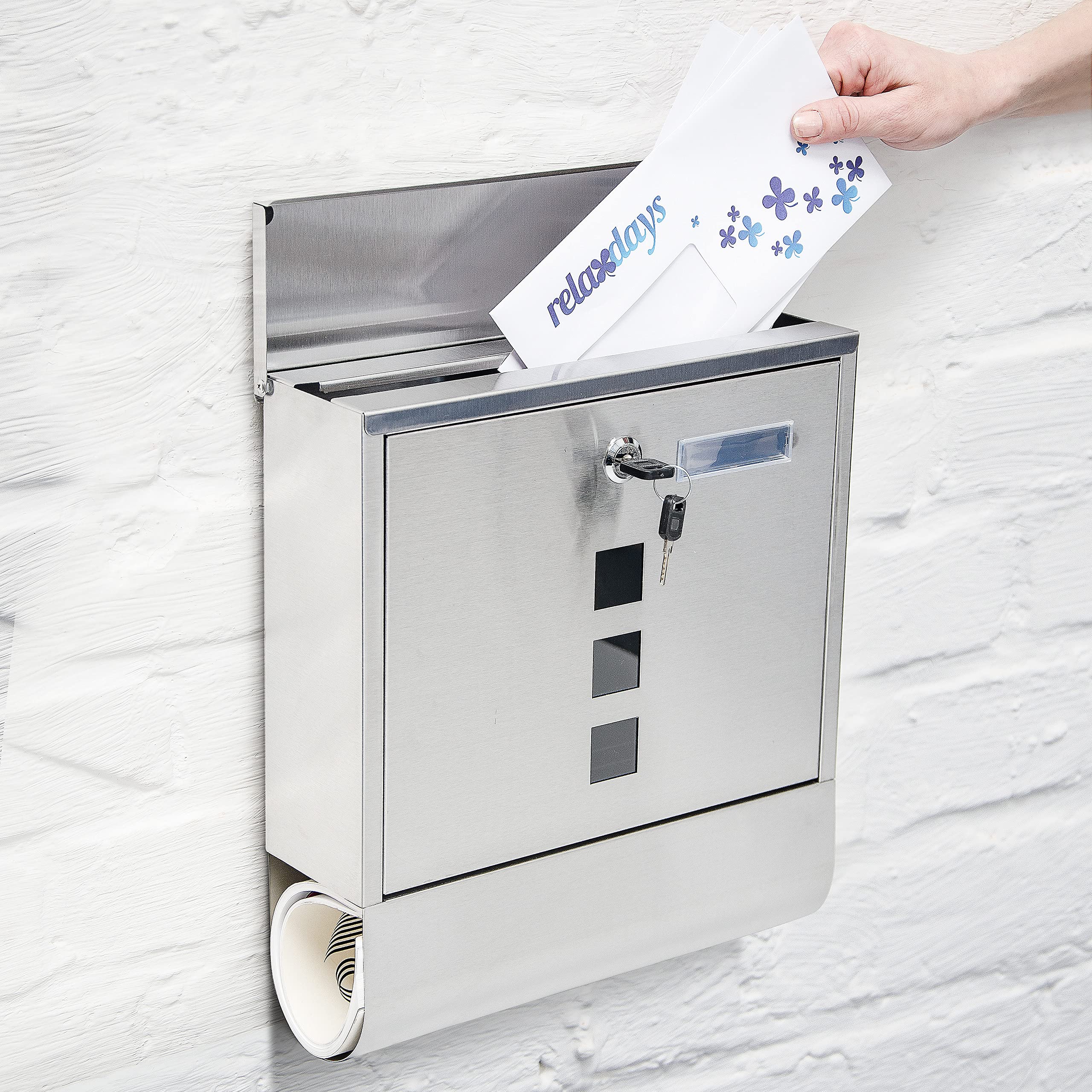 Cassetta Della Posta Relaxdays In Acciaio Inox - Con Serratura, Vetro Smerigliato, 30,5x35,5x14 Cm, Grigio/Argento - Foto 13