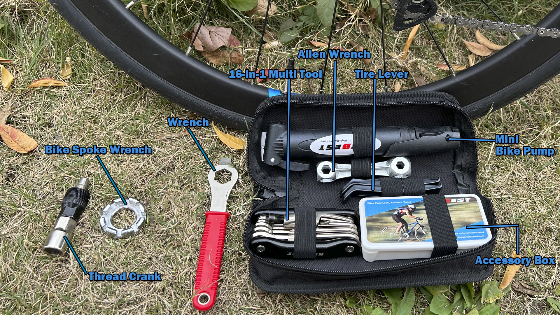 Tire Repair Kit DAWAY A35 Bike Repair Kit 120 PSI Mini Pump 16