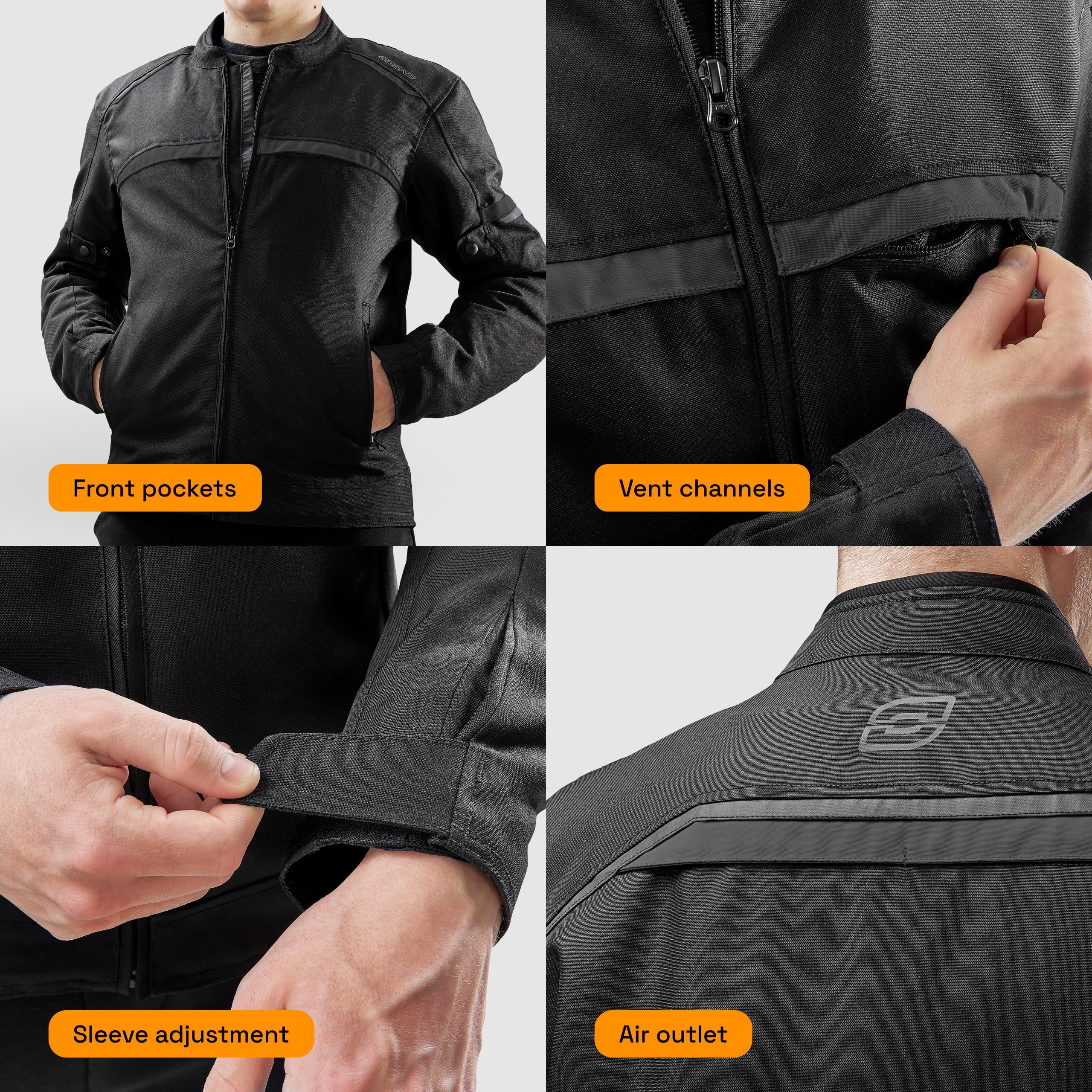 OZONE MOTO Neo Motorradjacke Herren | Textil | Ellbogen und Schulterprotektoren Stufe 1 | Rückenprotektortasche (Protektor Unten Kaufen) | Abnehmbar Thermofutter | 3 Belüftungskanäle | Größen bis 2XL