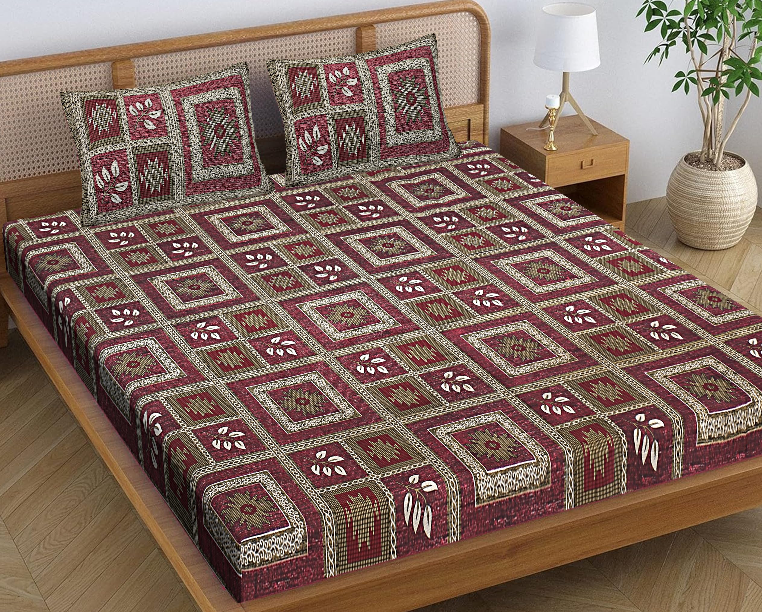 JAIPUR PRINTS 100% Cotton Traditional Bedsheet for Double Bed King Size with 2 Pillow Covers - Multicolor11