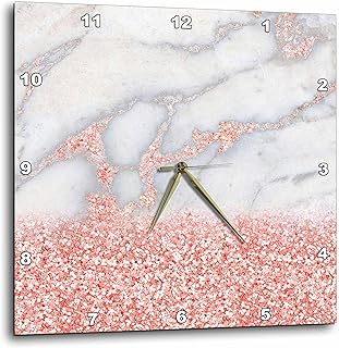 3dRose Chic Trendy Girly Pink Blush Rose Gold Glitter Gemstone Marble Wall Clock, 15