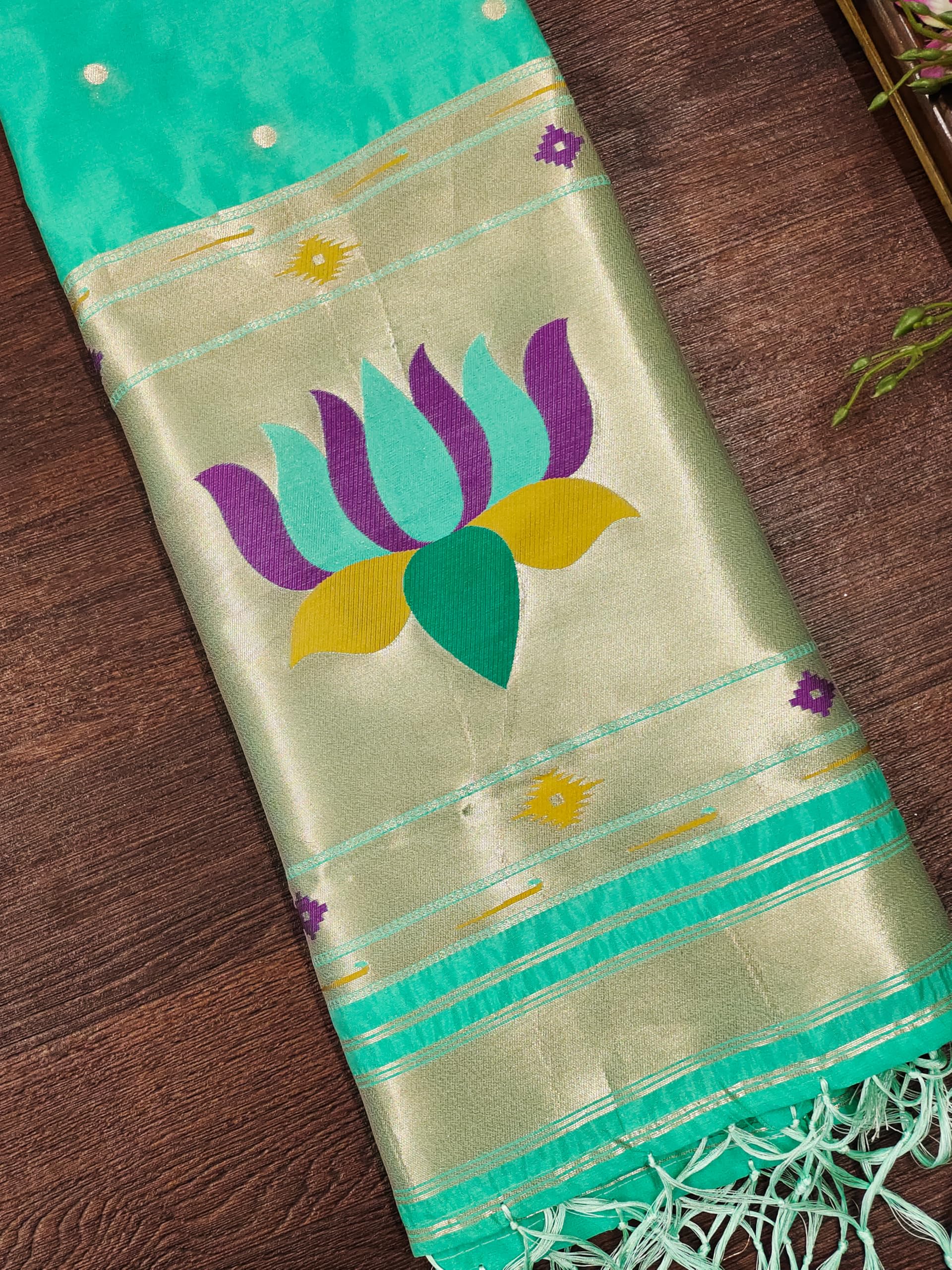 DEVANGI Women's Woven Banarasi Silk Dupatta/Chunni For Women, Floral Print 1 Meter Wide and 2.3 Meter Length Printed Designer Dupatta/Chunni For Girls(OM-DT-67-CGREEN) - Image 2 thumbnail