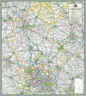 Staffordshire - UK County Map Paper Laminated - 100 x 90 cm