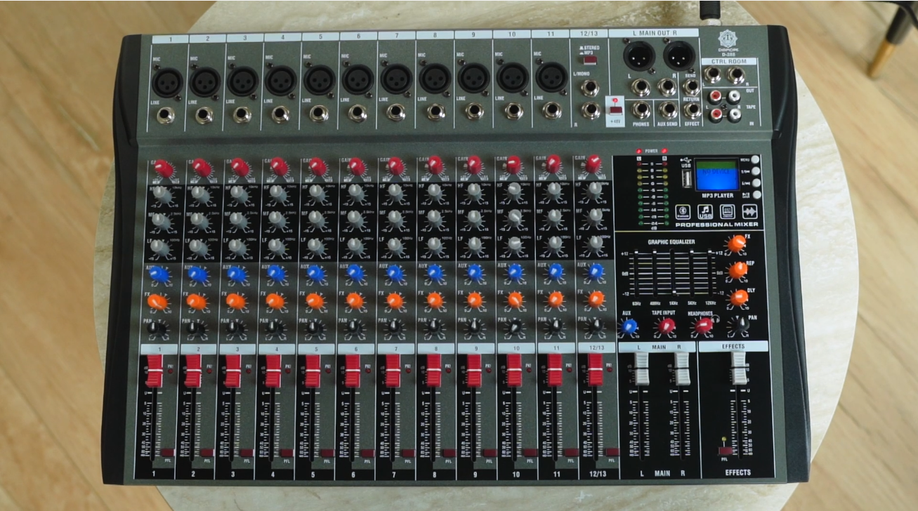 DIGIMORE Professional 8 Channel Mixer | 8 XLR + 6.35MM Input Ports