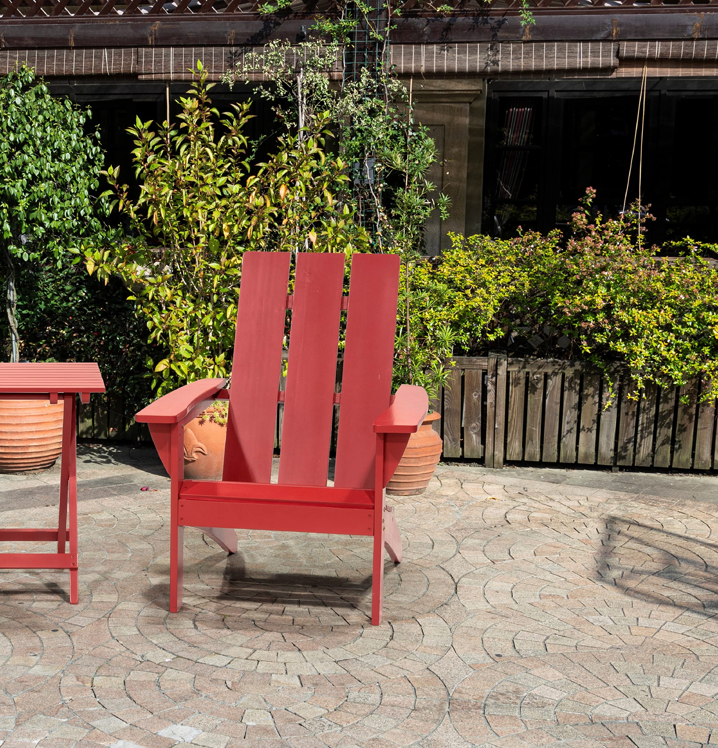 D&F Design Outdoor Wood Adriondack Chair with Extra Wide and Long Arms, Vertical Lattice Back, UV Treated (Red), Outdoor and Indoor use