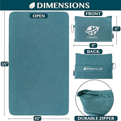 Miniatura 6 de PAVILIA Manta y almohada de viaje suave y compacta, manta plegable de avión en bolsa, juego de manta de vuelo portátil ligera con correa de