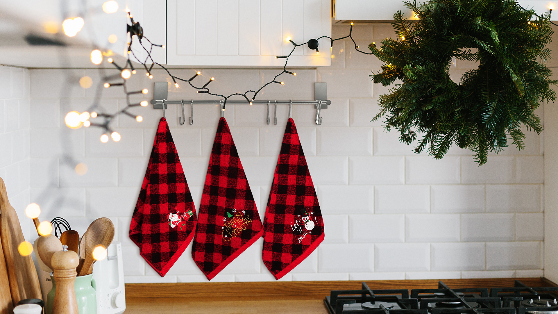 Mixweer 6-Pack Christmas Kitchen Towels - Red Black Nativity & Buffalo Plaid Dish Towels, 16x24 Inch - View #9