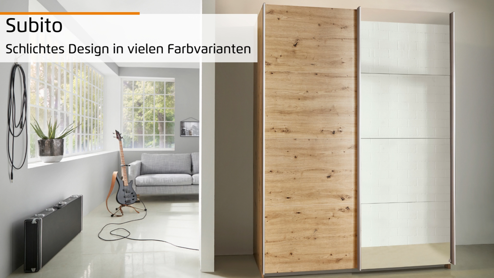 Forte SCHACH & MATT 2 Kleiderschrank 220cm - Weißer Schwebetürenschrank Mit Spiegel