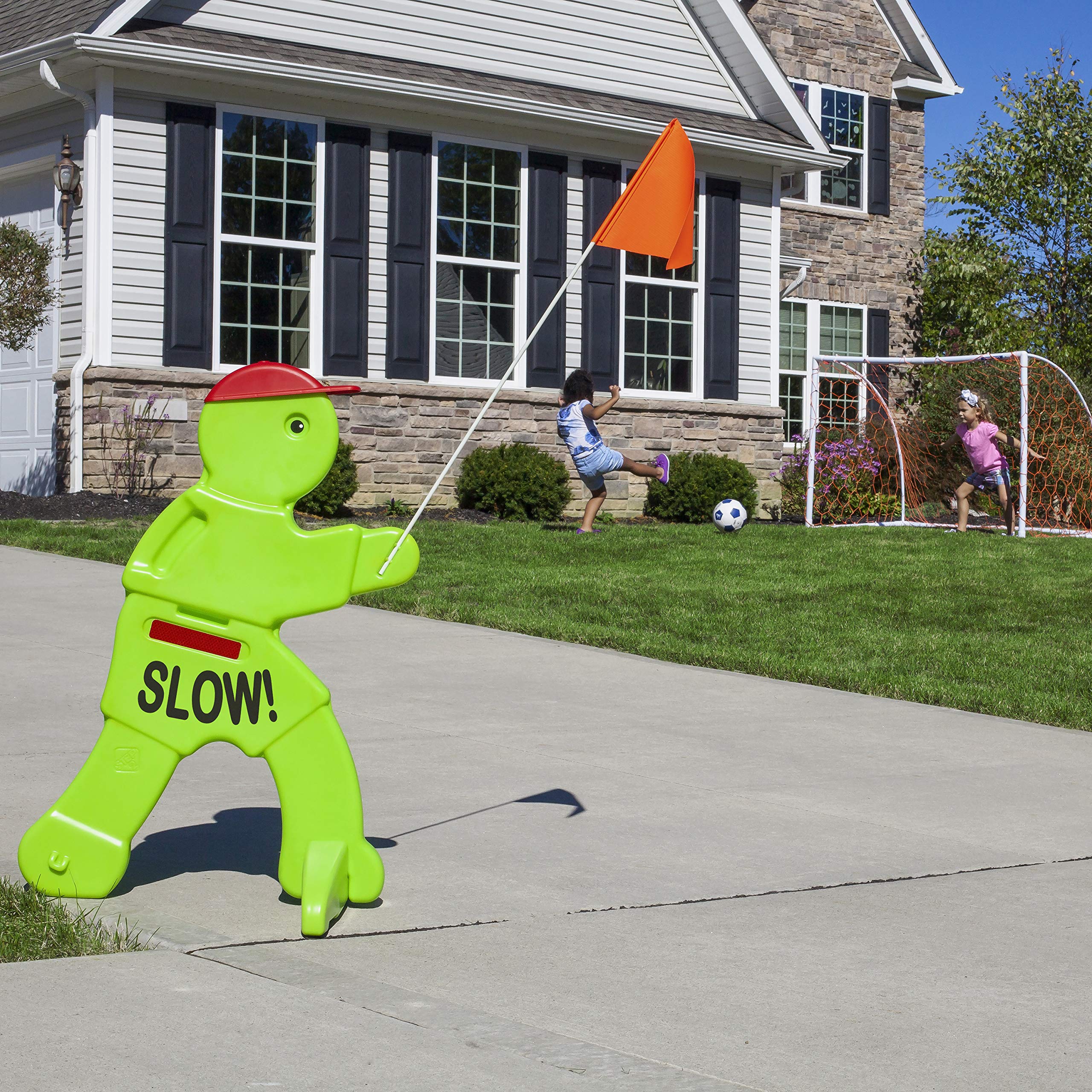 Step2 Safety Sam | Panneau D'Avertissement Pour Enfants En Vert Fluo Avec Drapeau | Panneau D'Avertissement | Signalisation