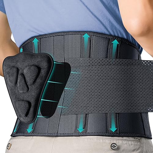FEATOL Back Brace for Men Lower Back Pain Relief Lumbar Support Brace Waist Belt with Ergonomic 3D Silicone Pad for Heavy Lifting Work, Herniated Disc, Sciatica, 3XL