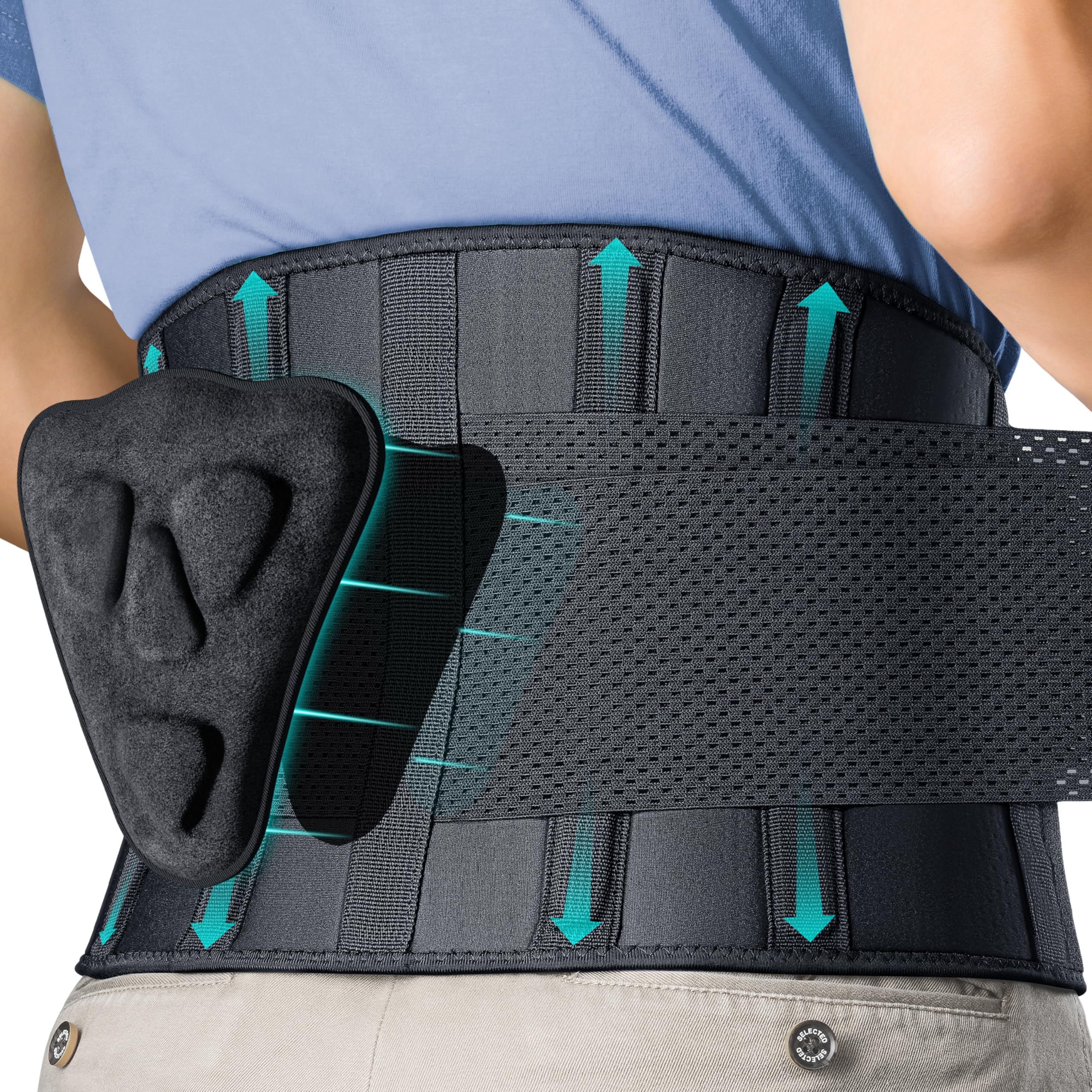 FEATOL Back Brace for Men Lower Back, Lumbar Support Belt- Back Pain, Adjustable Support Straps with Removable Lumbar Pad for Heavy Lifting Work, Plus Size(Black, L/XL