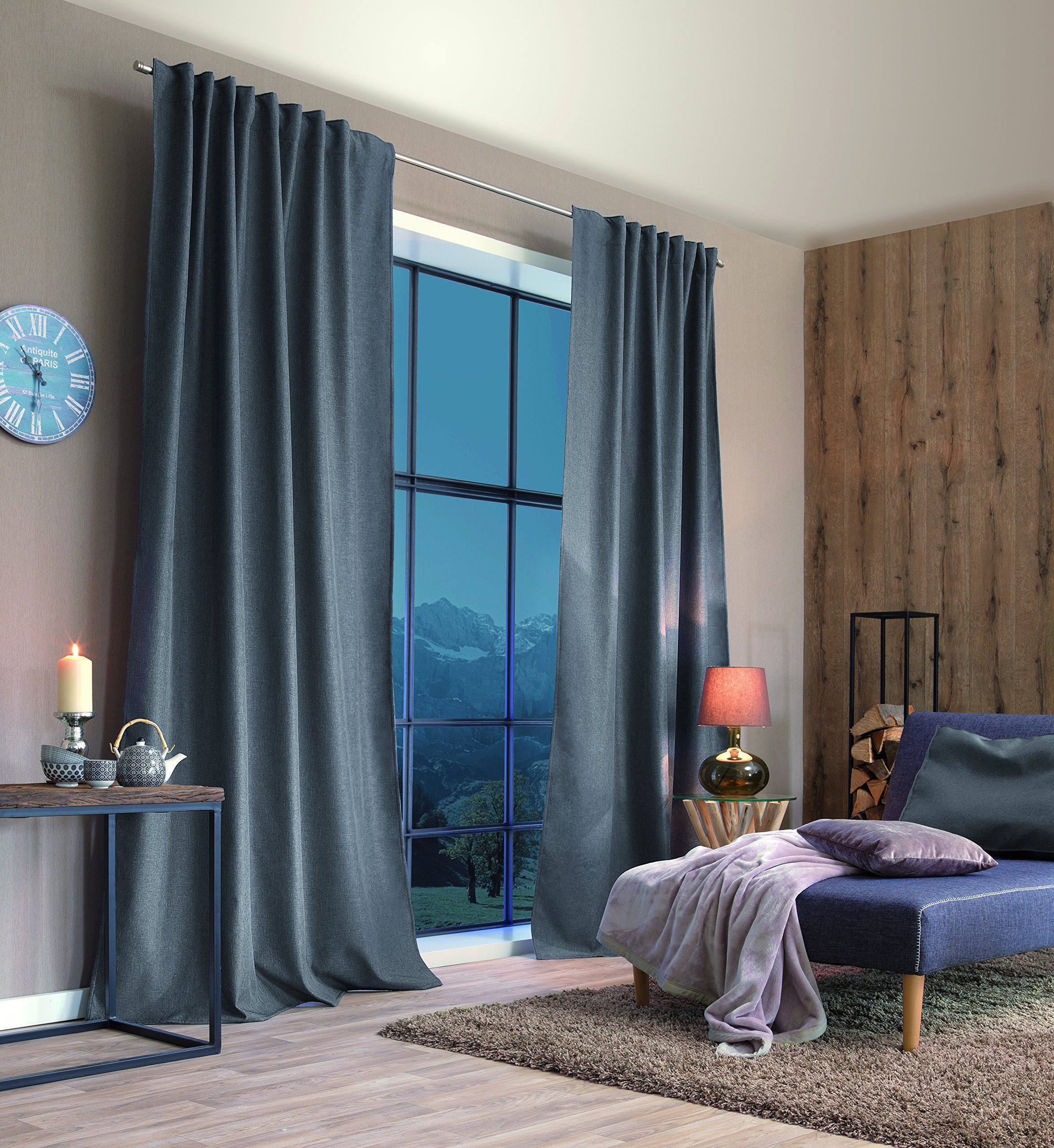 HOMEbasics085960-0903 Thermal Curtain with Combination Band 145 x 135 cm Polyester Grey