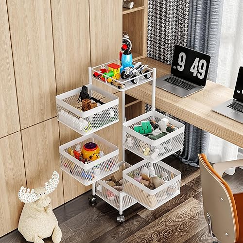 Vista 13 de Estante giratorio de almacenamiento de cocina, carrito de cesta de frutas y verduras, estante de baño, organizador de cocina y estante