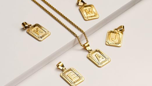 KissYan Initial Letter Pendant Necklace for Mens Womens, 18K Gold