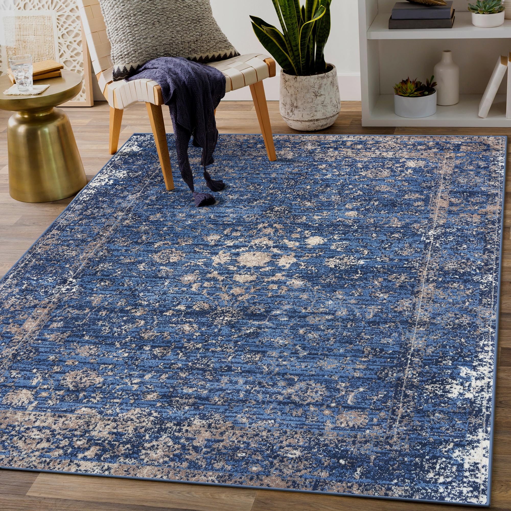 2817 Distressed Blue 5 x 7 Area Rug Carpet Large New