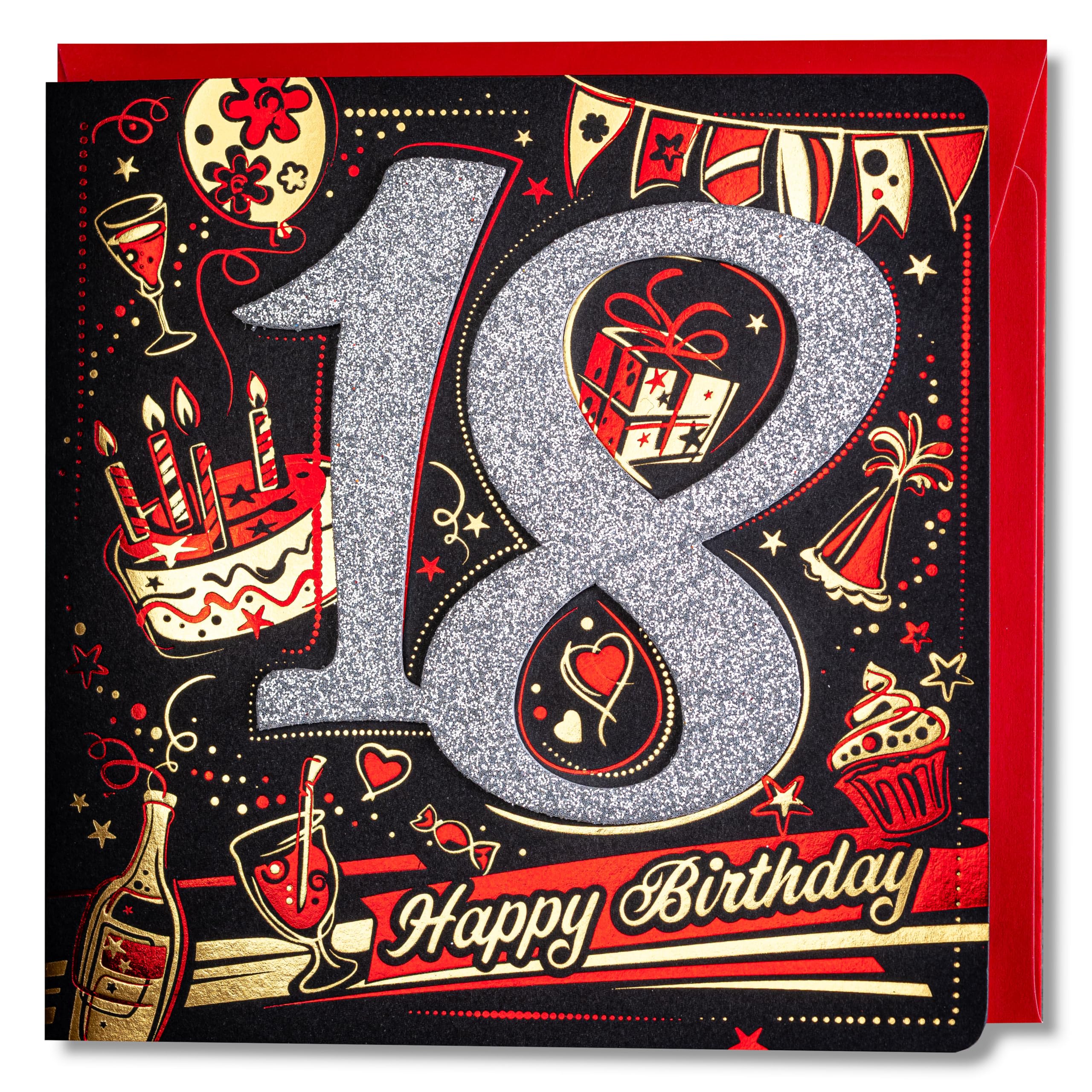 art nuvo Birthday Card - Happy Birthday Card with Envelope Full of Shine and Shimmering Light Reflected in the Glittering Number and Colourful Prints