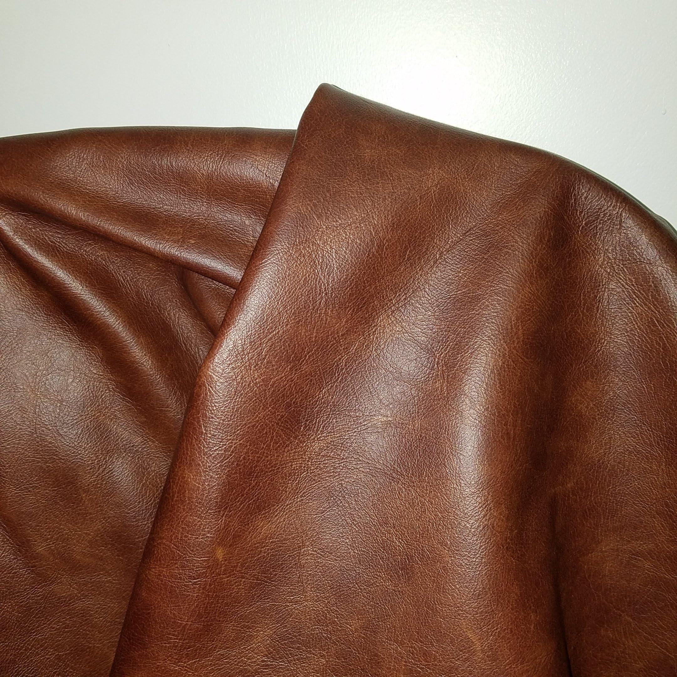 NAT Leathers Brown Cognac Weekender Two Tone Soft Upholstery Chap Cowhide Genuine Leather Hide Skin 1 Square Feet (12"x12")