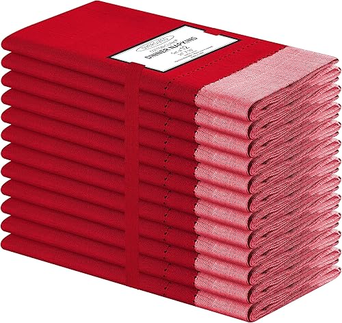 Cotton Clinic Juego de 12 servilletas de tela de punto vainica, 100% algodón, 20 x 20 pulgadas, ultra suaves, absorbentes, calidad de hotel,