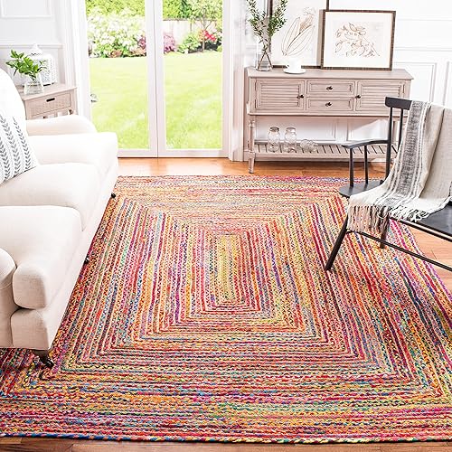 SAFAVIEH Cape Cod Collection - Alfombra de área de 6 x 9 pies, color rojo y multicolor, hecha a mano de yute trenzado y algodón, ideal para zonas de