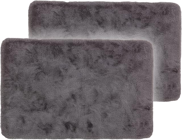 Schöner Wohnen Kollektion Dywanik łazienkowy 40 x 60 cm, zestaw 2 sztuk bardzo puszysta mata łazienkowa szara dekoracyjna mata łazienkowa, nadaje się do prania i antypoślizgowa