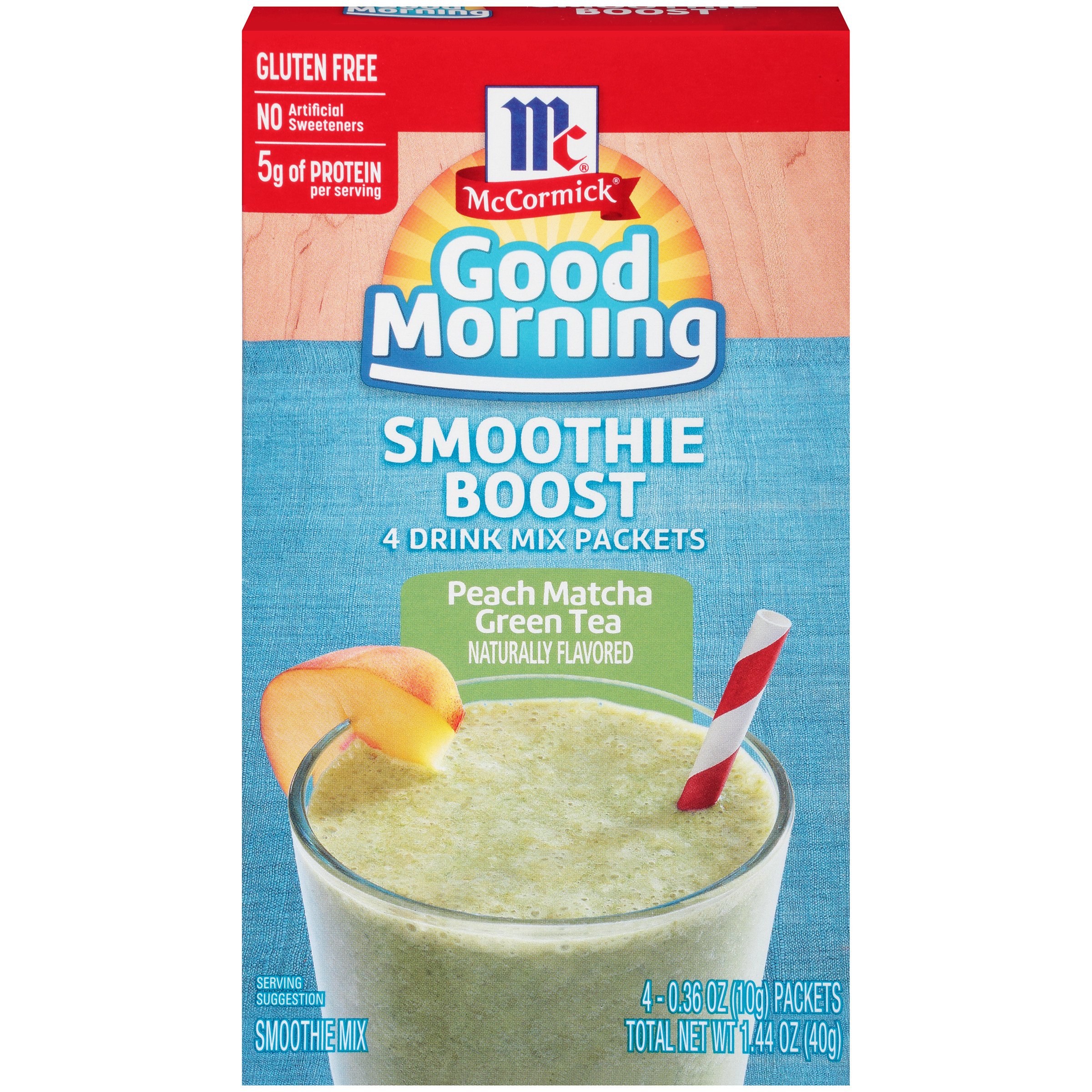 McCormick Good Morning Peach Matcha Green Tea Smoothie Boost Mix Packets, 4 count