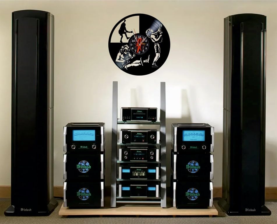 Vinywoody Large Band Clock Hard Rock Australian 70s Music Rock and Roll Vinyl Record Wall Decoration, Black/White, 12" - Image 2