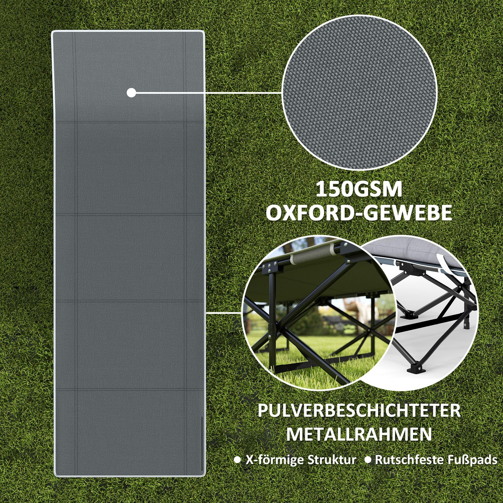 Outsunny Feldbett Faltbar mit Matratze 185 x 68 x 37 cm Hellgrau bis 150 kg