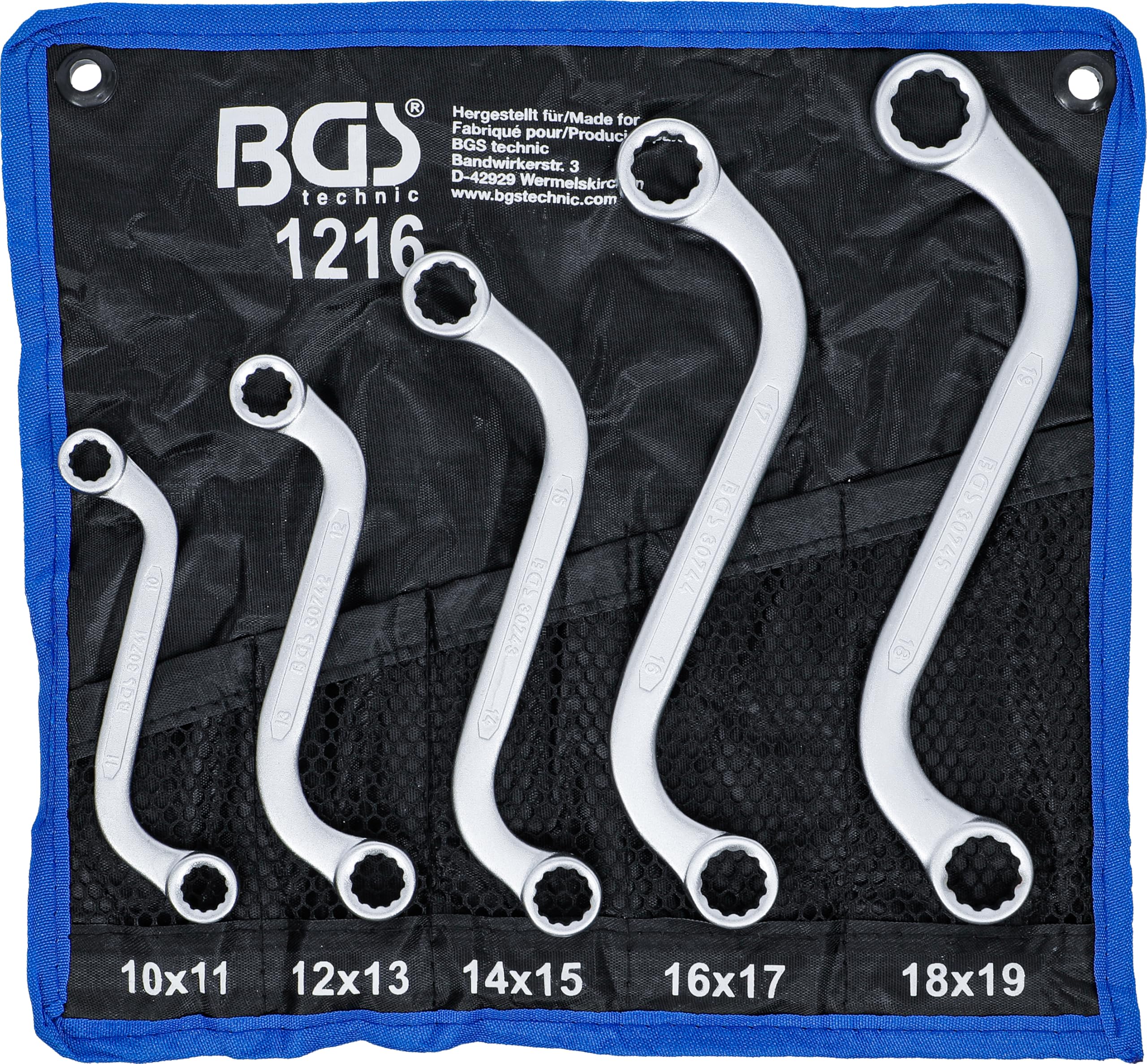 BGS 1216 | Zestaw kluczy oczkowych dwustronnych | typu S | 10 x 11 - 18 x 19 mm | 5 szt.