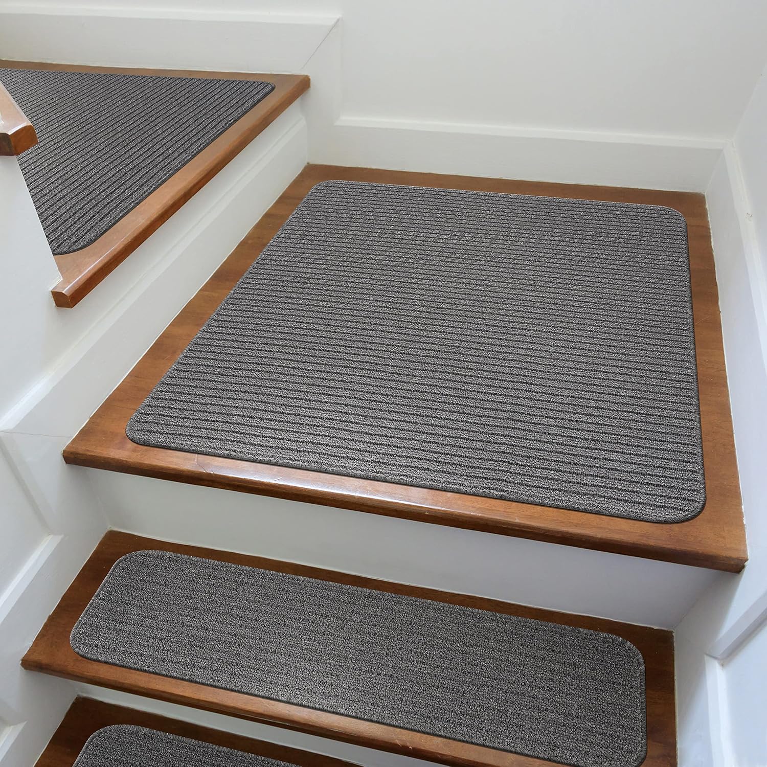 Beverly Rug Stair Treads for Wooden Steps, Non Slip Stair Landing Rug, Matching Mat with Anti Skid Rubber Backing, 31’’x31’’, Grey