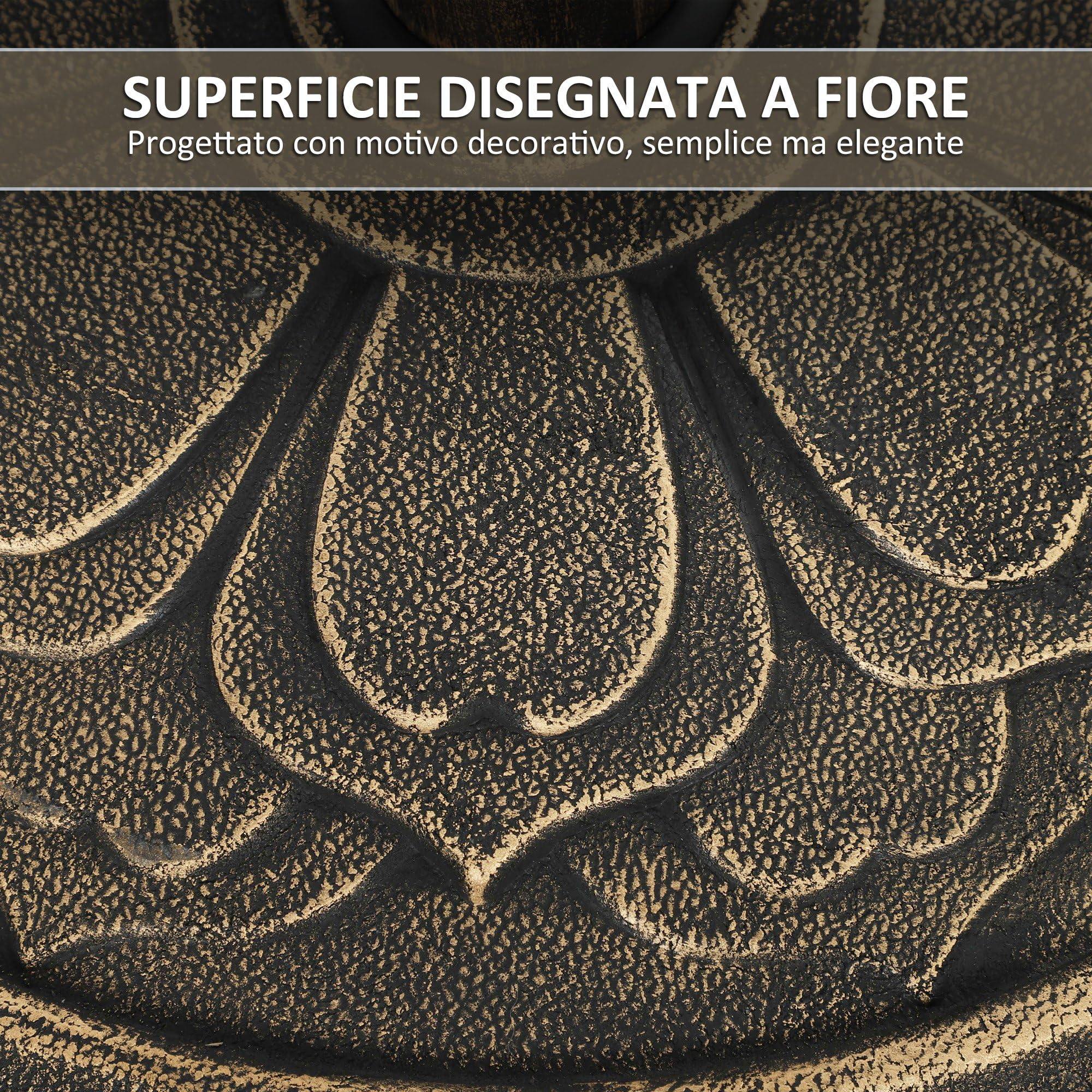 Outsunny Base per Ombrellone da 12 kg con Motivo di Fiore di Loto e Manovella Integrata, Basamento per Ombrellone in Resina, Metallo e Cemento, per Pali di Ombrelloni da Ø32/38/48 mm, Bronzo