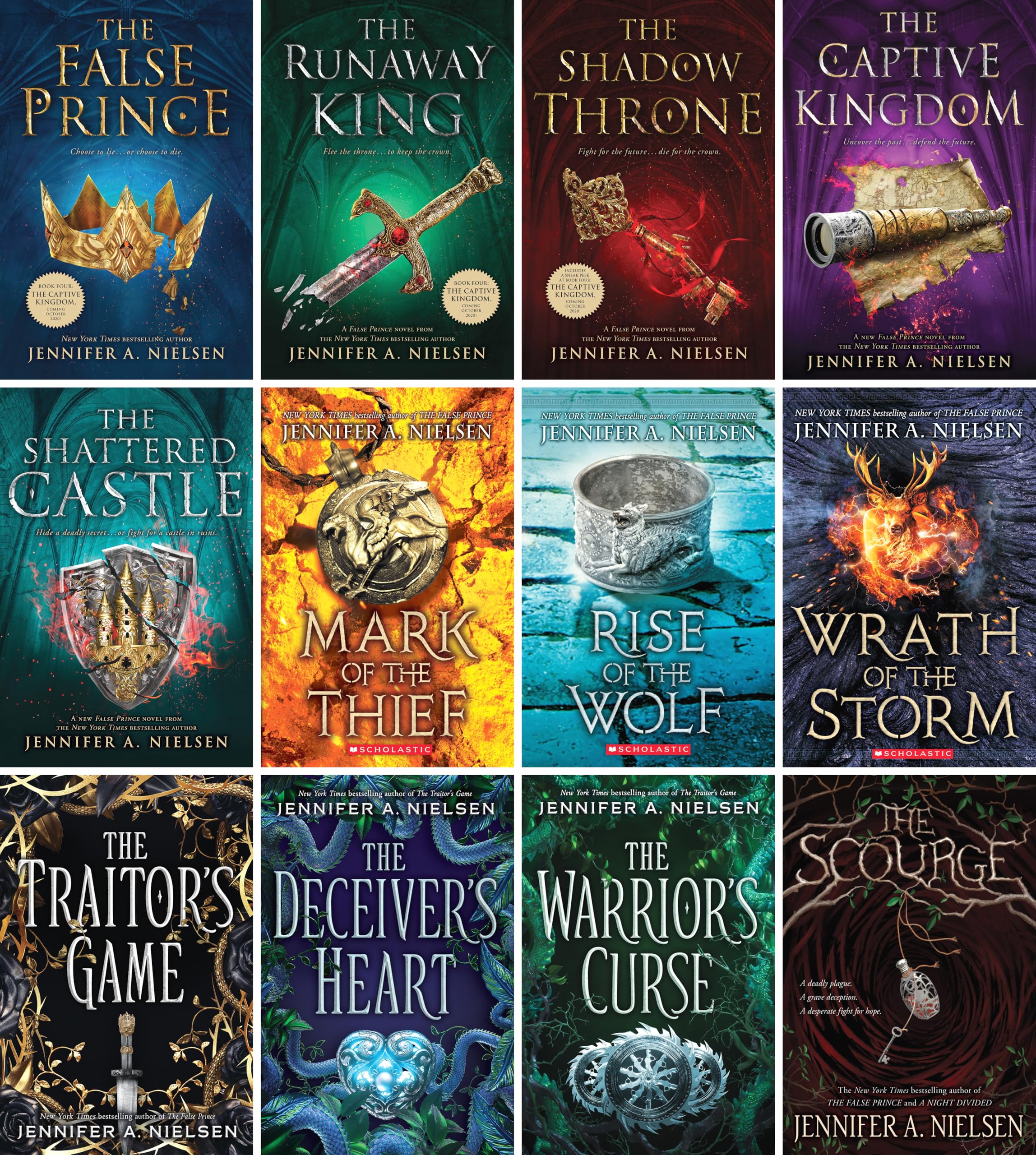 Jennifer A. Nielsen Set of 12 Books (False Prince, Runaway King, Shadow Throne, Captive Kingdom, Shattered Castle, Mark of the Thief, Rise of the Wolf, Wrath of the Storm, Traitor's Game, Scourge...)