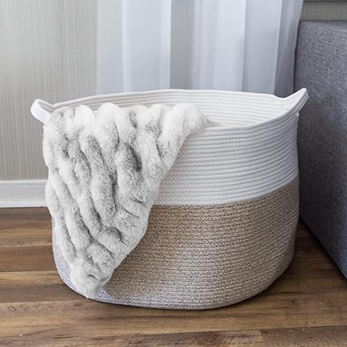 Miniatura 5 de Home-Complete - Cesta extragrande de cuerda de algodón con asas para lavandería, mantas, almohadas y almacenamiento de juguetes, cestas para