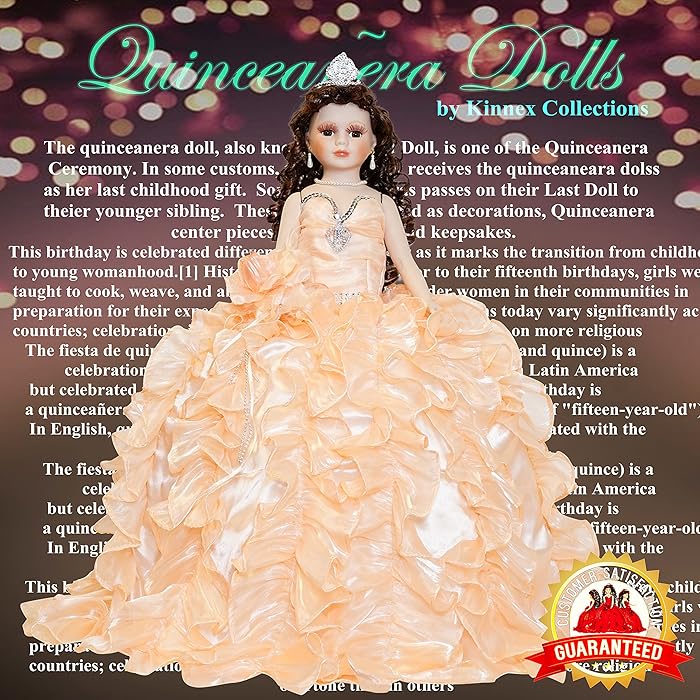 Buy 24" Porcelain Quince Anos Quinceanera Umbrella Last Doll Muneca Centerpiece KB24727 (Peach