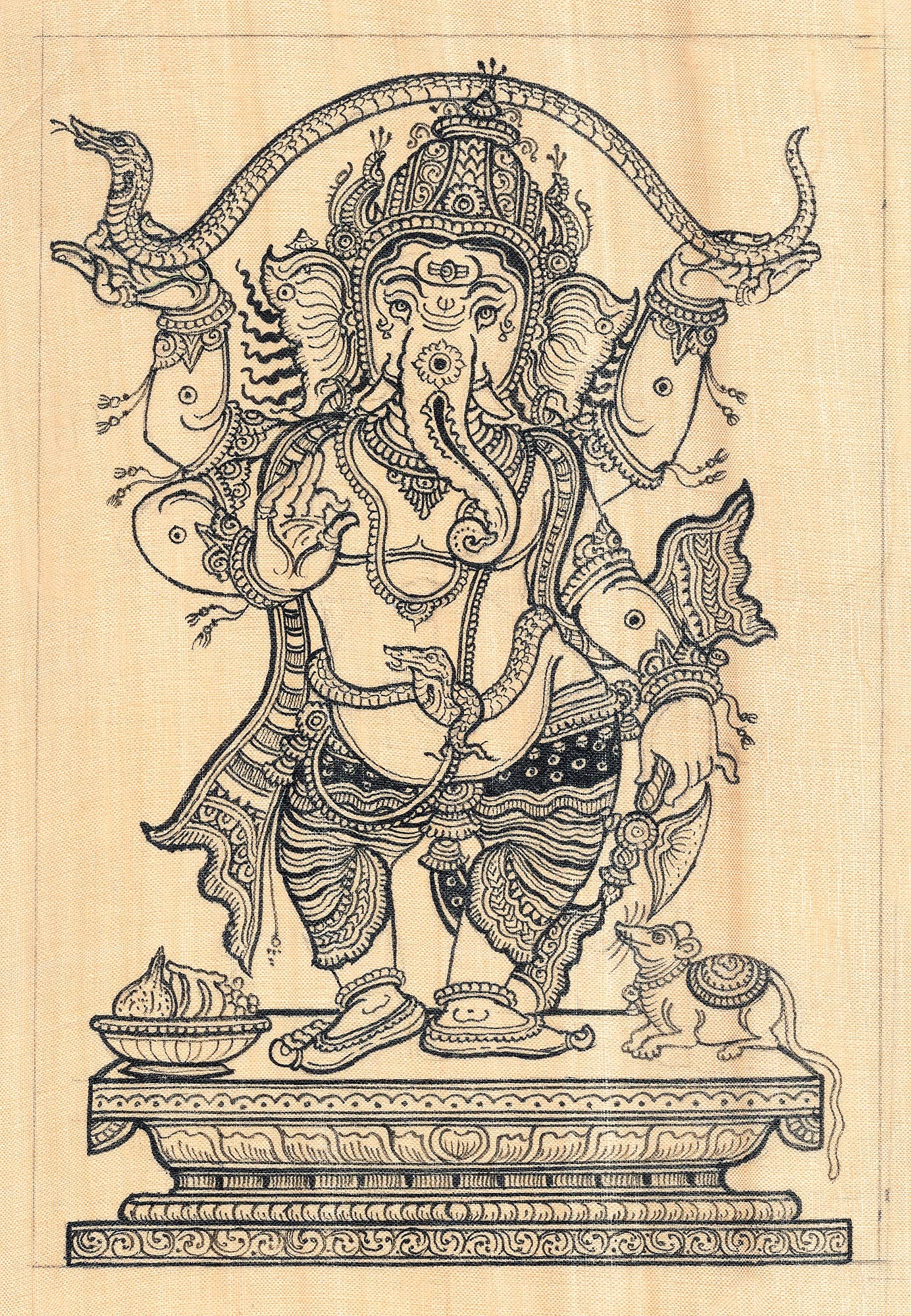 Auvent de Ganesha peinture Tussar pour décoration murale zen