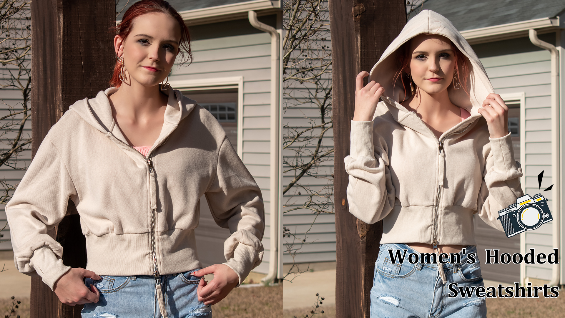 Kissonic Womens Hoodies Full Zipper Sweatshirts Long Sleeve Crop