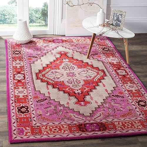 Miniatura 8 de SAFAVIEH Bellagio Collection BLG545B - Alfombra decorativa de lana prémium hecha a mano con medallón de 2 pies 6 pulgadas x 4 pies, color rojo y rosa