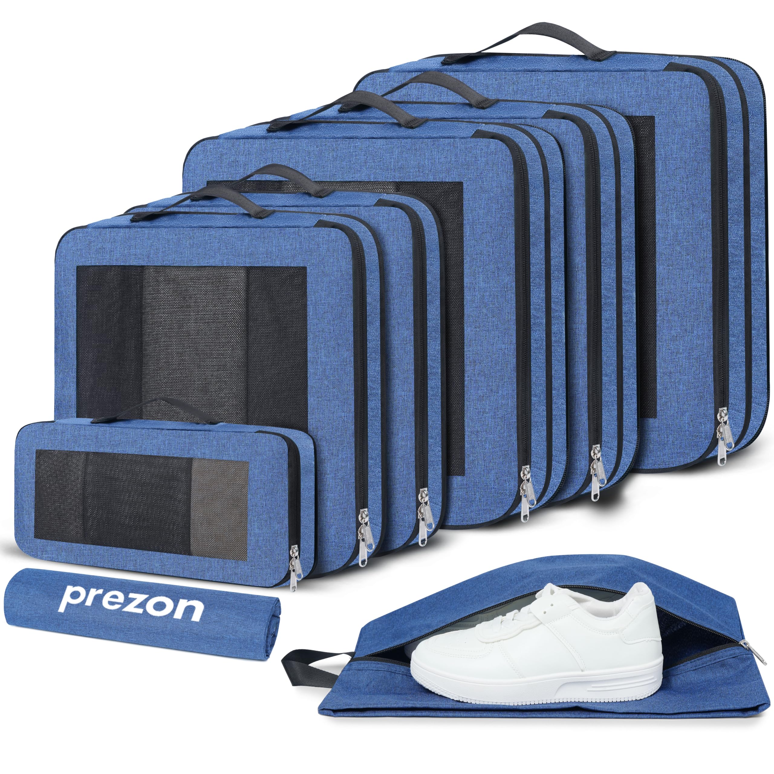 8 Set Compression Packing Cubes for Suitcases, Full Open & Visible Design, Luggage Organizer Bags Set for Carry on, Travel Essentials Travel Gifts for Women with Laundry Bag and Shoe bag