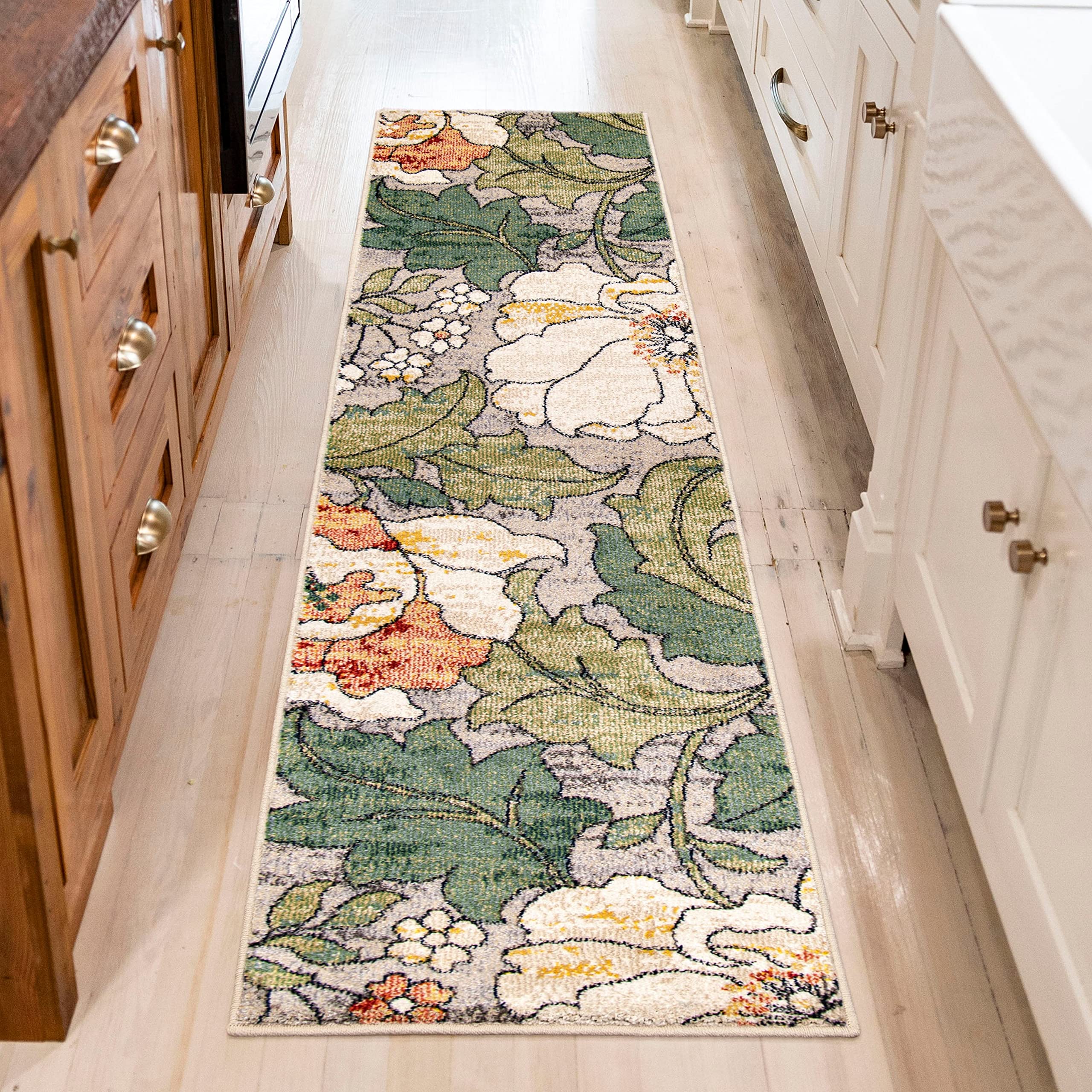 Simply Southern Cottage Jefferson Floral Runner, 2' x 8', Light Grey