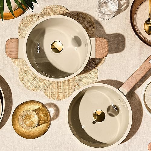 Miniatura 4 de CAROTE Juego de Cacerolas de 1.6 y 3.0 Cuartos de Galón con Tapa, Juego de Ollas Antiadherentes de Cerámica No Tóxicas, Cacerola con Mango que se