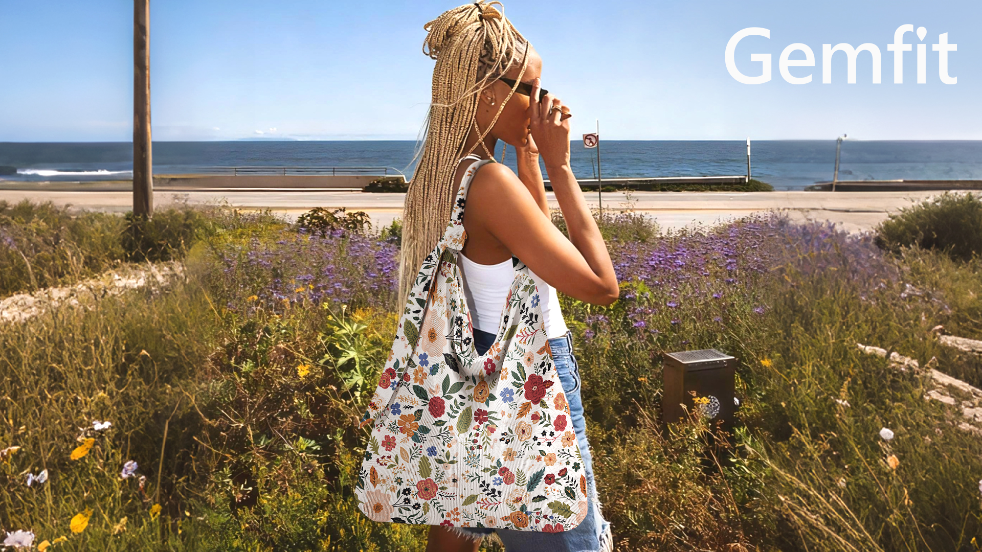 Bolso Tote de Pana con Cierre para Mujer miniatura 7