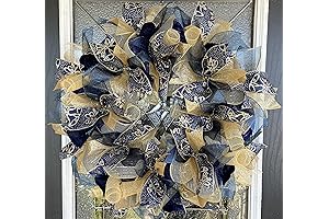 Dark Navy Blue and Gold Winter Deco Mesh Wreath for Door, Patio, Mantel, and More